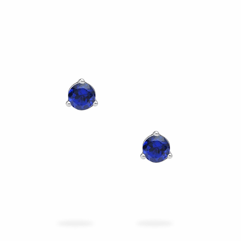 BIRKS BIRTHSTONE BLUE SAPPHIRE STUD EARRINGS – 18K WHITE GOLD (750) - Picture 1 of 7